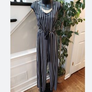 Navy & White Striped Sleeveless Jumpsuit Sz Small